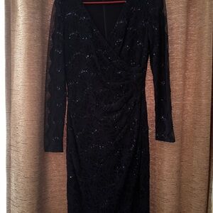 Elegant Ralph Lauren Navy Blue Sequin and Lace Dress